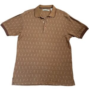 Perry Ellis‎ Mens Brown Patterned Short Sleeve Polo Shirt Size Large 100% Cotton